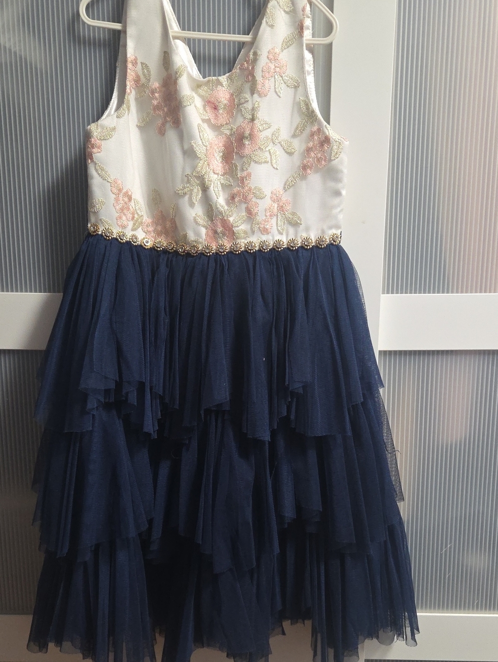 American Princess Navy Tulle Dress with Blush Floral Bodice